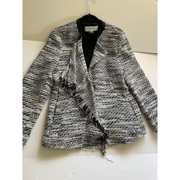 Gerard Darel Paris Women’s Tweed Boucle Open Front Blazer Jacket Black White 44 - Picture 3 of 7